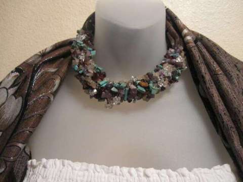 Finished Silk scarf with semi precious stones