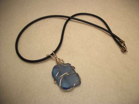 Blue Cobalt Wire Wrapped Sea Glass