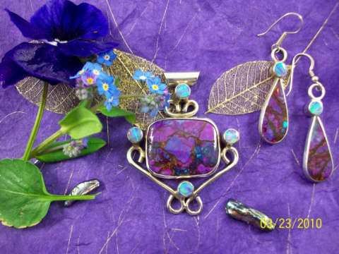 Mojava purple turquoise, Lt. blue Kyocera opal and sterling silver