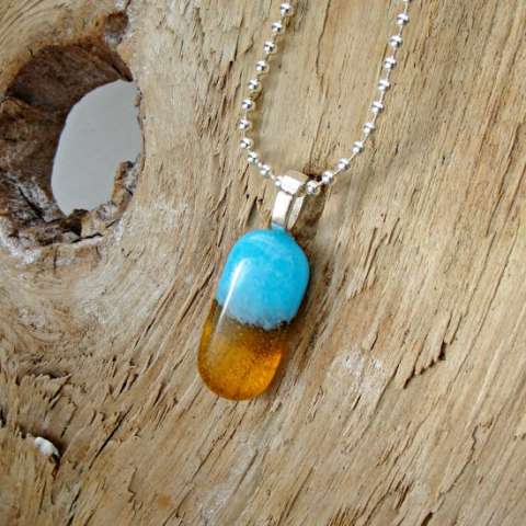 Fused Glass Pendant Jewelry - Turquoise and Honey