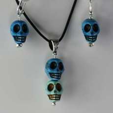 Howlite Skull Necklace and Earrings