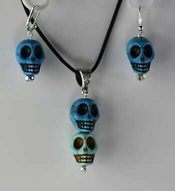Howlite Skull Necklace and Earrings