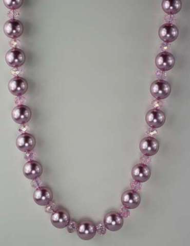 Pink Glass and Crystal Bead Necklace