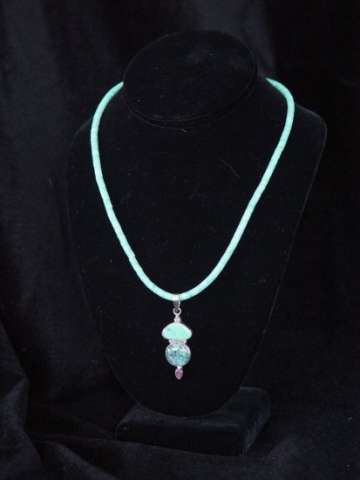 Turquoise, created opal, ruby & sterling silver necklace