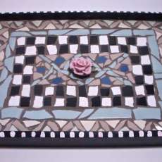 funky mosaic tray with china rose