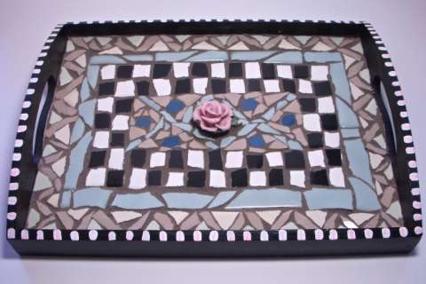 funky mosaic tray with china rose