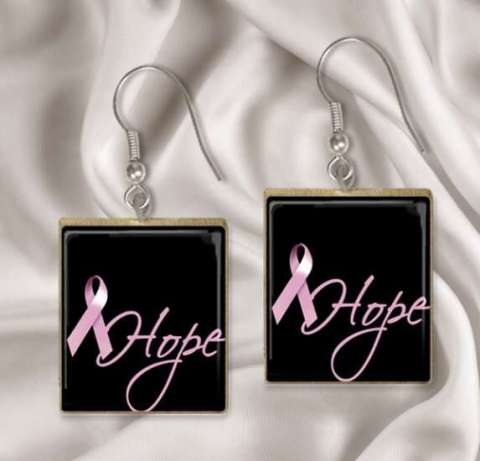 Pink Ribbon Breast Cancer Awareness Scrabble Tile Earrings