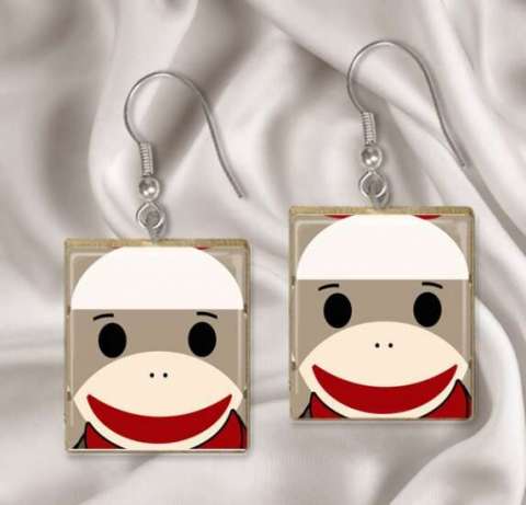 Sock Monkey Scrabble Tile Pendant