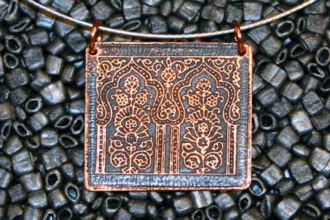 Taj motif, acid etched on recycled copper