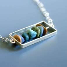 Lake Michigan beach stones, sterling cage