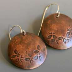 Stamped and patinaed recycled copper earrings