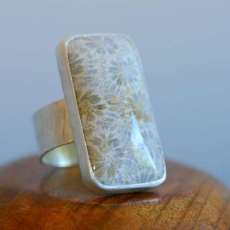 Fossil coral ring in sterling