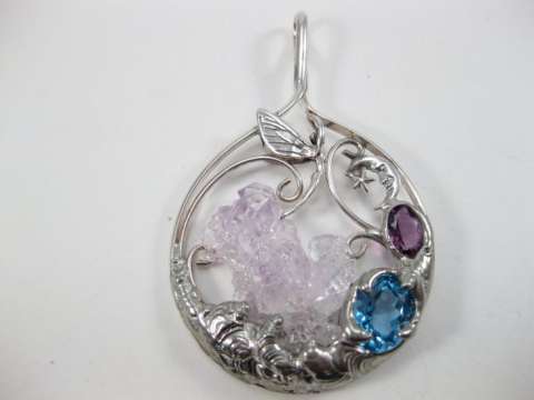 Elestial Amethyst Cluster, Faceted Topaz and Amethyst Pendant