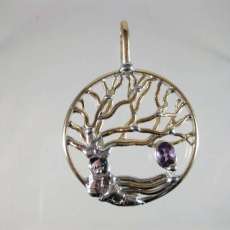 Gold fill and Sterling Silver Tree Pendant with Amethyst