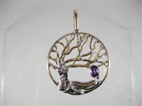 Gold fill and Sterling Silver Tree Pendant with Amethyst