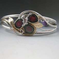 Three Watermelon Tourmaline Gold fill and Sterling Silver Bracelet