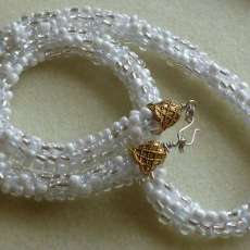 White Kumihimo beaded necklace, approx. 22" length