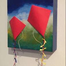 Red Kites on Blue and Green Background