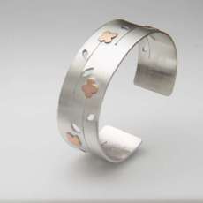 Sterling Cuff Bracelet With Copper Flowers