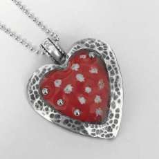 Red Polka Dot Enameled Heart Pendant