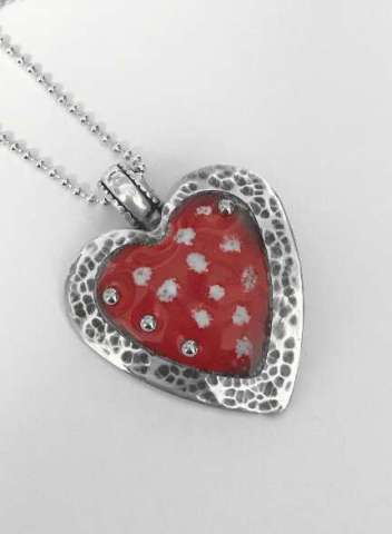 Red Polka Dot Enameled Heart Pendant