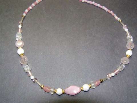 Pink & White Quartz & Howlite Necklace