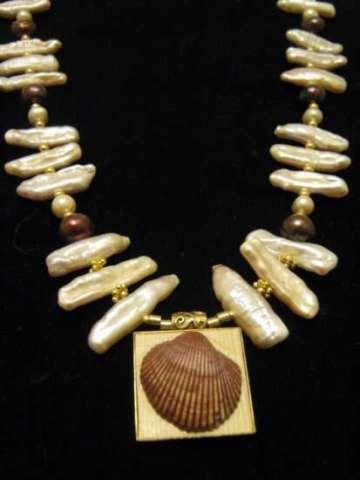 Creamy stick pearl shell necklace
