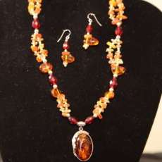 Sterling Silver Amber Neckace Set