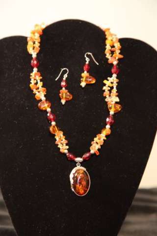 Sterling Silver Amber Neckace Set