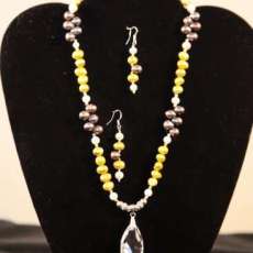 Genuine Swarovski Crystal and Potato Pearl Necklace Set