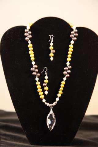 Genuine Swarovski Crystal and Potato Pearl Necklace Set