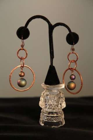 Copper and Carnival Glass Earrings