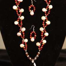 Smoked Topaz Genuine Swarovski Crystal and Pearl Necklace Set