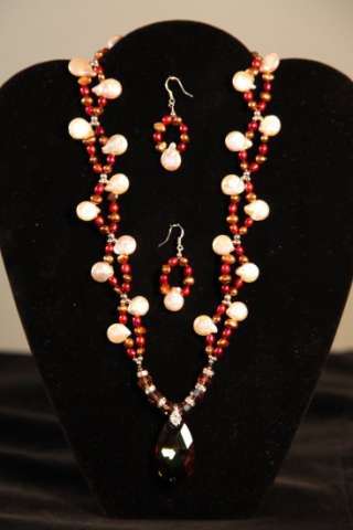 Smoked Topaz Genuine Swarovski Crystal and Pearl Necklace Set