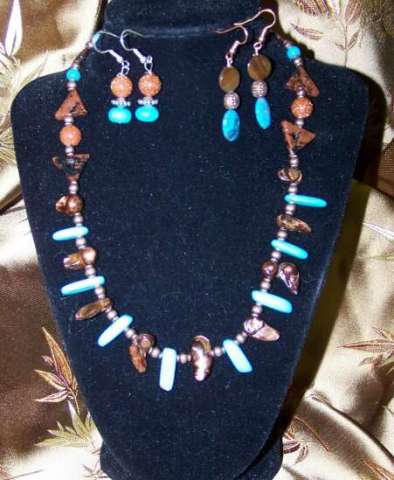 Dees Designs Turquoise and Mahogany Obsidian 18" Necklace