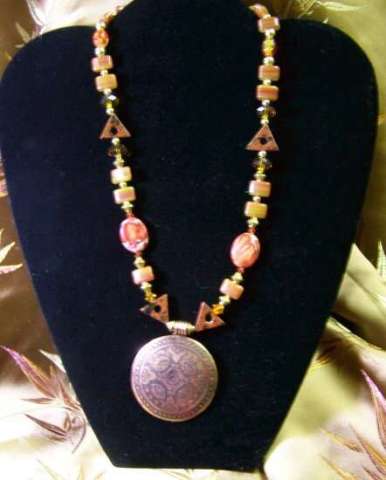 Copper Medallion Pendant with Mahogany Obsidian Seas Sediment Jasper and Sea Glass