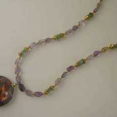cloisonne pendant on gemstone necklace