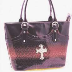 Rhinestone Cross Accented Snake Skin Embossed Tote Bag