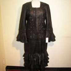 Black Lambskin Leather 3/4 skirt and Jacket