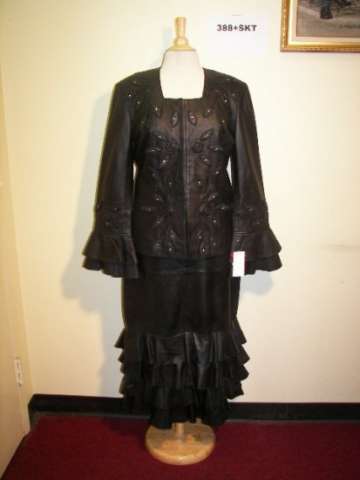 Black Lambskin Leather 3/4 skirt and Jacket
