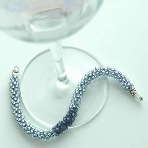 Dark Indigo Blue Swarovski and Light Blue Glass Beaded Kumihimo Bracelet