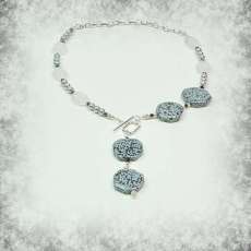 Asymmetrical Snowflake Obsidian, Swarovski Crystal and Glass Bead Necklace