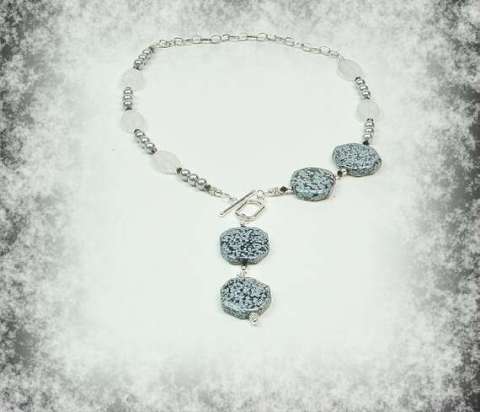 Asymmetrical Snowflake Obsidian, Swarovski Crystal and Glass Bead Necklace