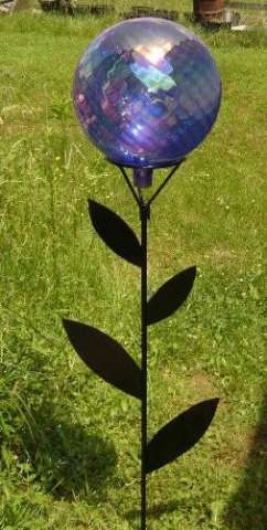 12" Blue Luster Swirl w/ Metal Leaf Stand