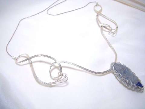 Druzy quartz in Sterling Viking Weave on handmade sterling silver necklace