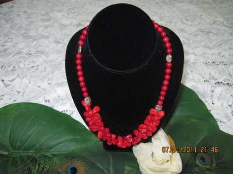 Red Coral Round Stone And Triangle Stone