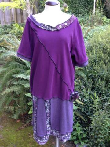 Upcycled Recycled Cotton Dress in Shades of Plum