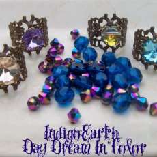 " IndigoEarth's DayDream in Color"-Brass filagree Rings/Swarovski Crystals