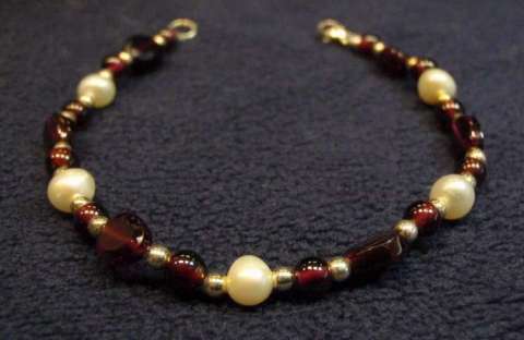 Hancrafted Garnet, Pearl & Sterling Bracelet