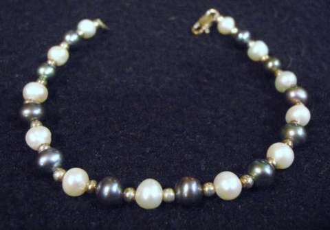 Black & White Pearls with Sterling Bracelet